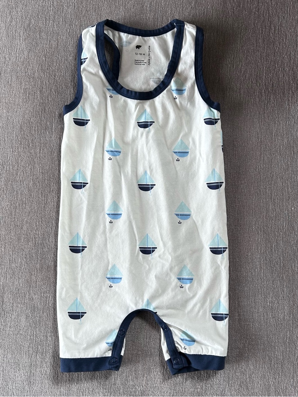 Monica + Andy Organic Cotton Sailboat Print Romper 12-18m